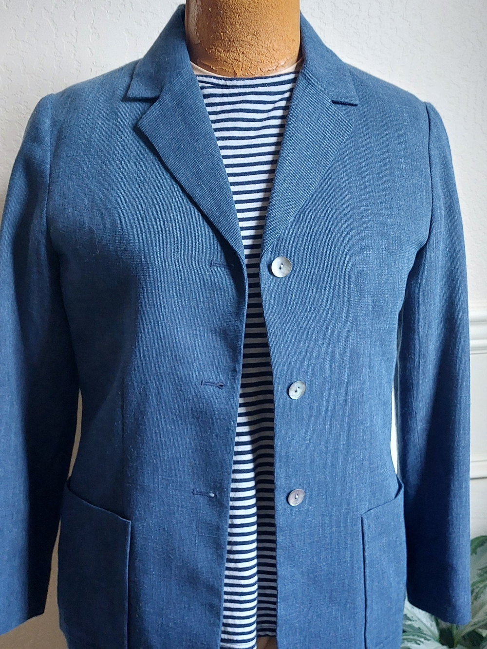 Pendleton Womans Light Navy Single-Breasted Linen Blend Blazer
